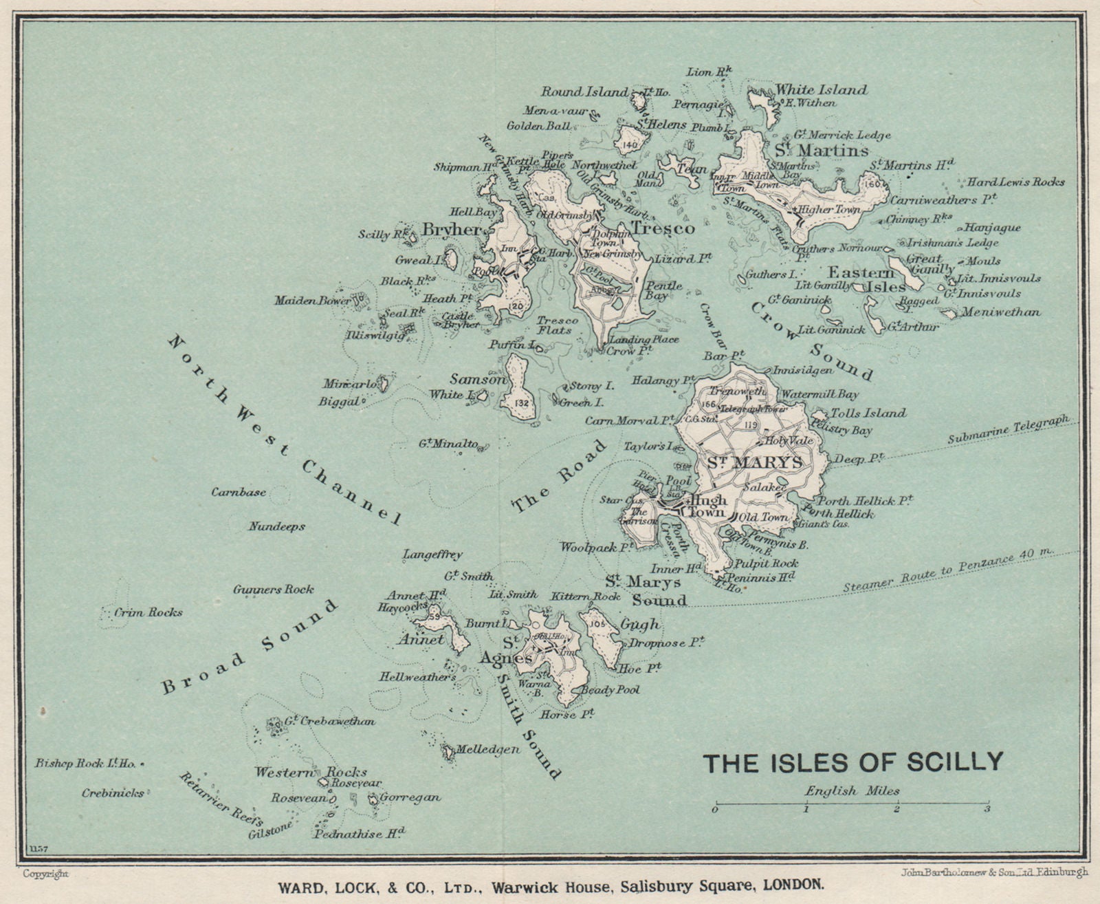 ISLES OF SCILLY. St Mary's Hugh Town Tresco WARD LOCK 1930 old vintage map